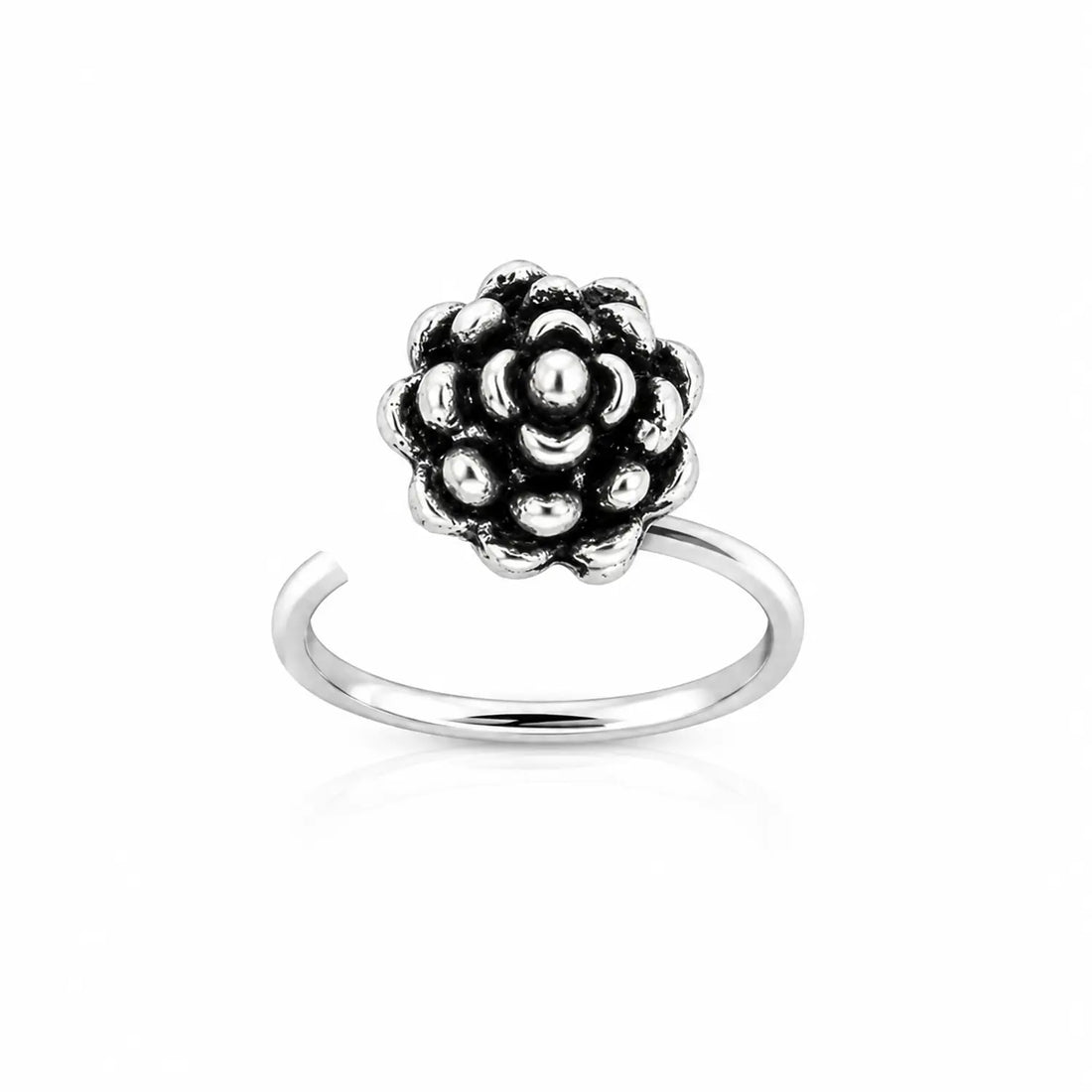 Oxidised Silver Lotus Bloom Nose Pin- Made With Pure 925 Silver