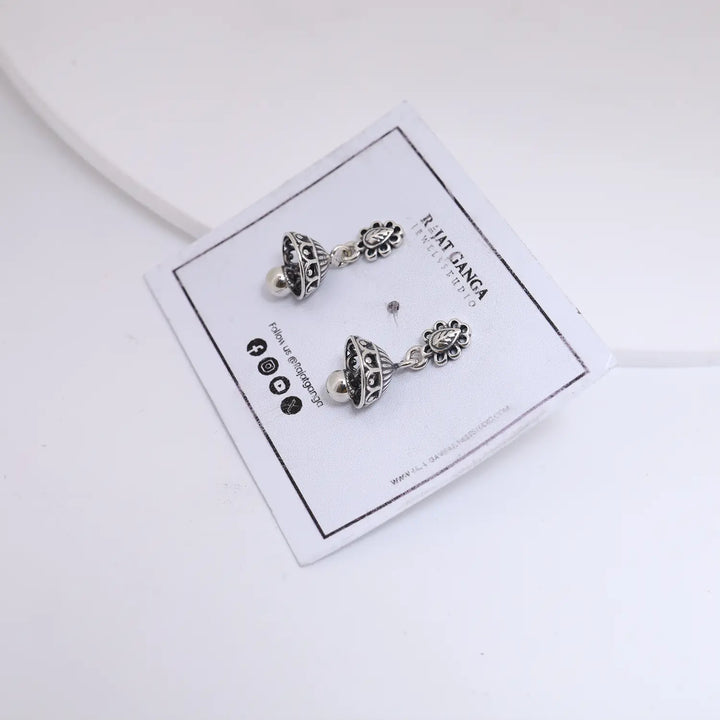 Elegant Traditional Pure Silver Jhumki Earrings- Made With Pure 925 Silver