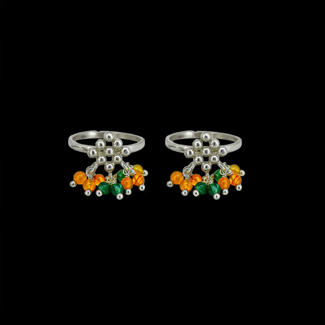 Pure Silver Toe Rings with Colorful Beads- Made With Pure 925 Silver