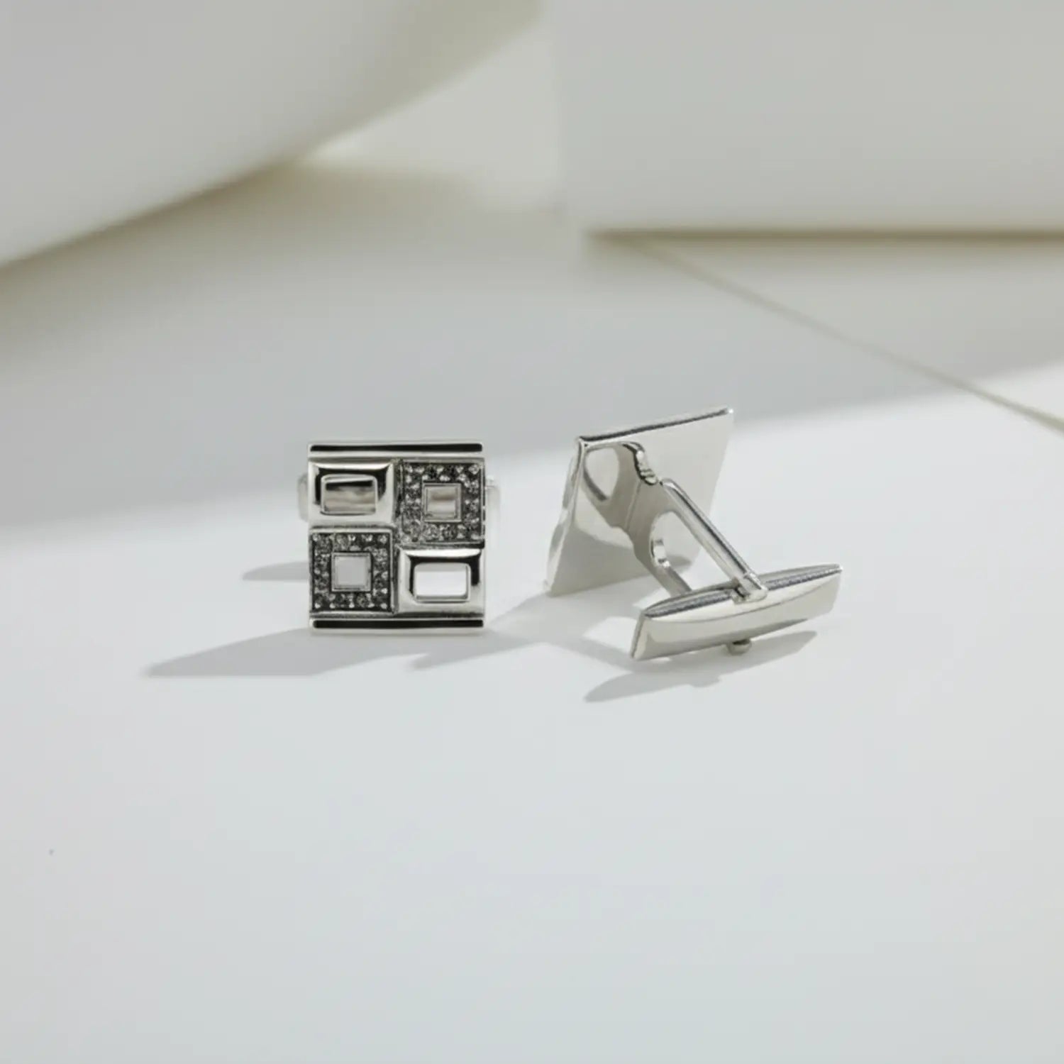 Geometric Grid Design Pure Silver Cufflinks - Made With Pure 925 Silver