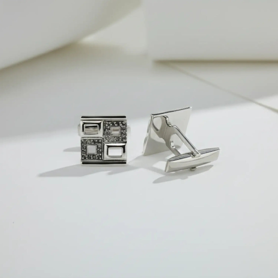 Geometric Grid Design Pure Silver Cufflinks - Made With Pure 925 Silver