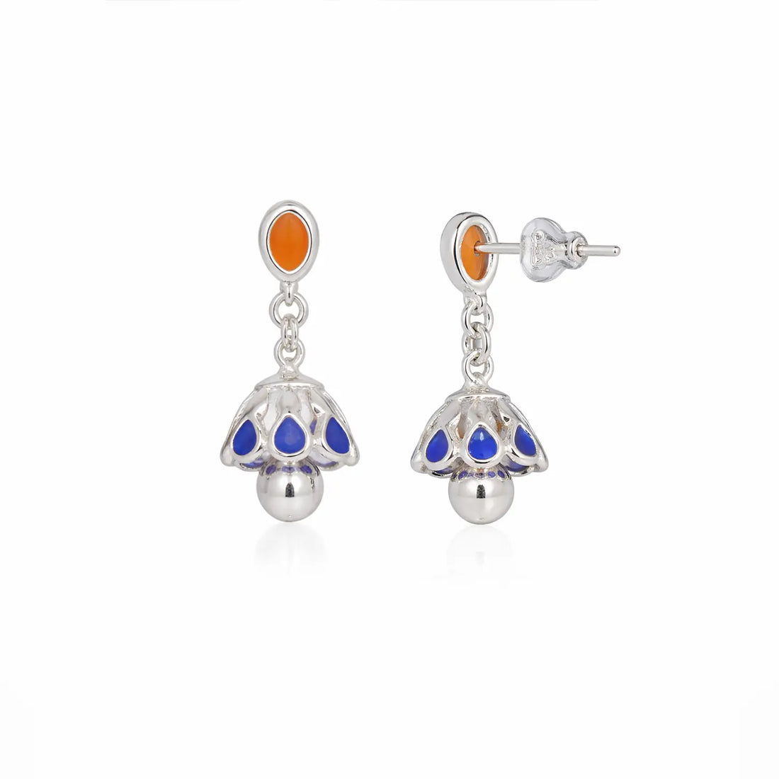 Elegant Blue & Orange Drop Jhumki Earrings - Made With Pure 925 Silver