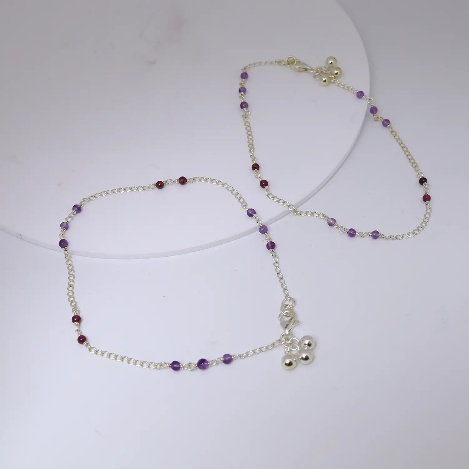 Elegant Beaded Sterling Silver Anklet- Made With Pure 925 Silver