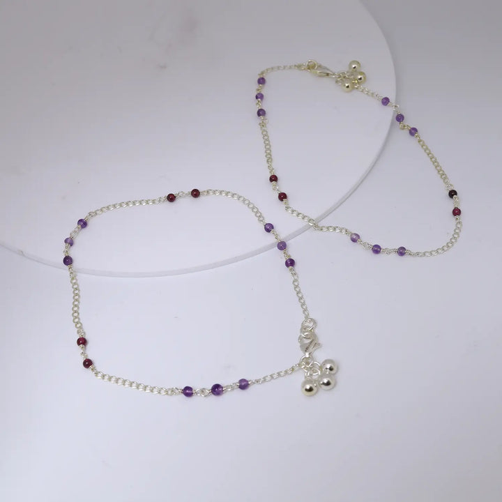 Elegant Beaded Sterling Silver Anklet- Made With Pure 925 Silver