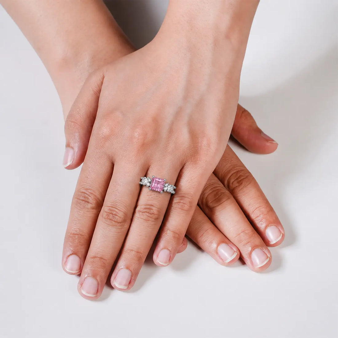 Pure Silver Pink Princess-Cut Ring - Made With Pure 925 Silver