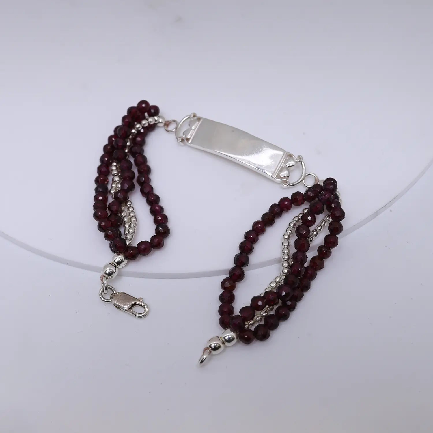 Amethyst Beaded ID Sterling Silver Bracelet- Made With Pure 925 Silver