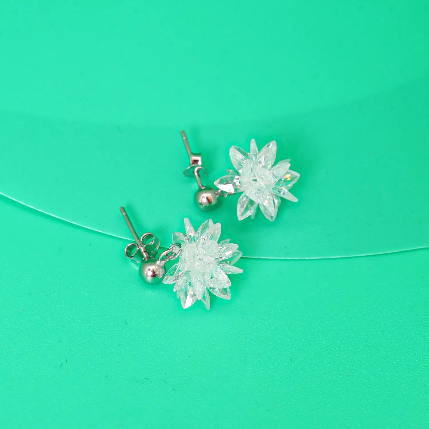 Crystal Flower Drop Earrings - Made With Pure 925 Silver