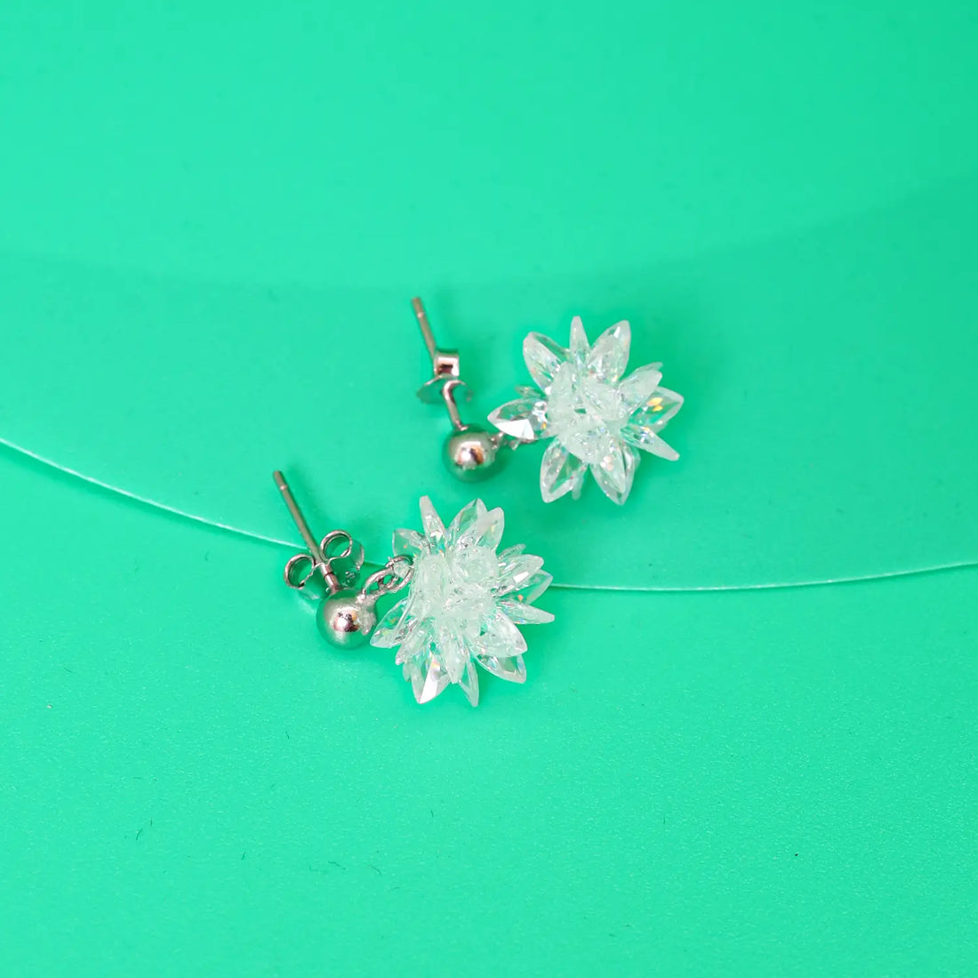 Crystal Flower Drop Earrings - Made With Pure 925 Silver