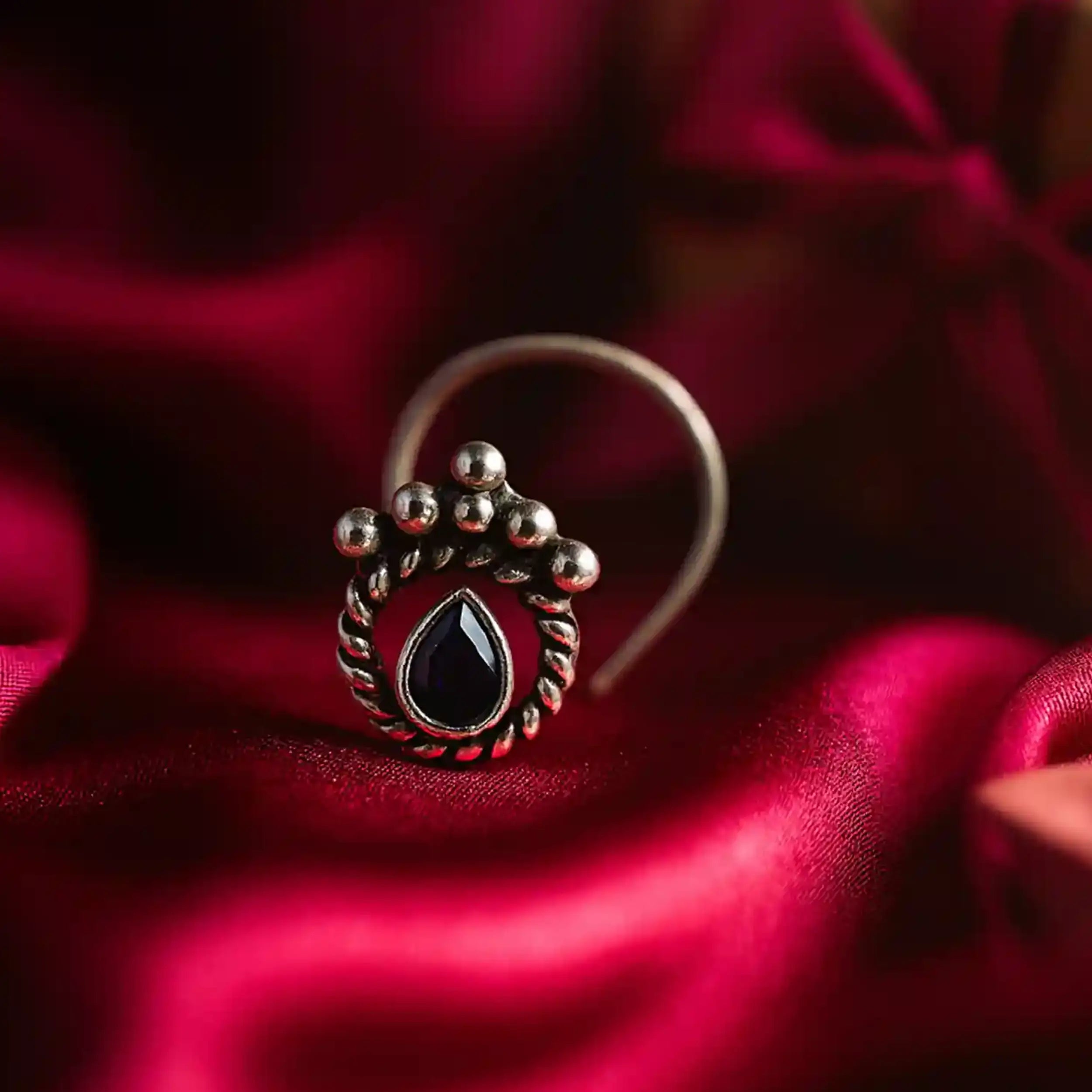 Royal Oxidised Silver Nose Pin- Made With Pure 925 Silver