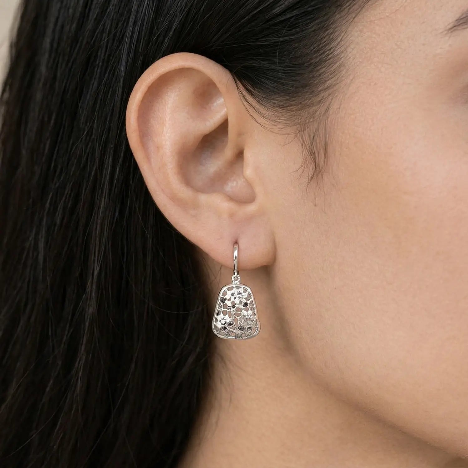 Elegant Floral Mosaic Pure Silver Pendant & Earrings Set - Made With Pure 925 Silver