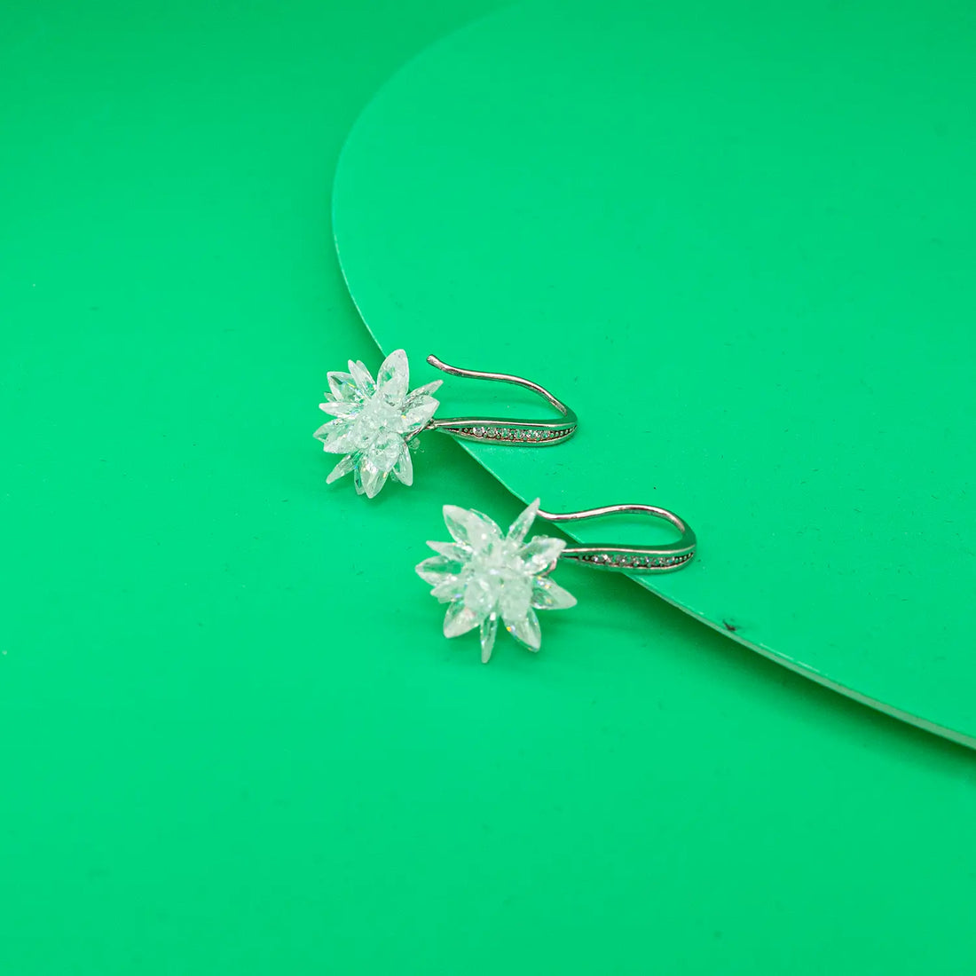Crystal Bloom Hook Earrings - Made With Pure 925 Silver