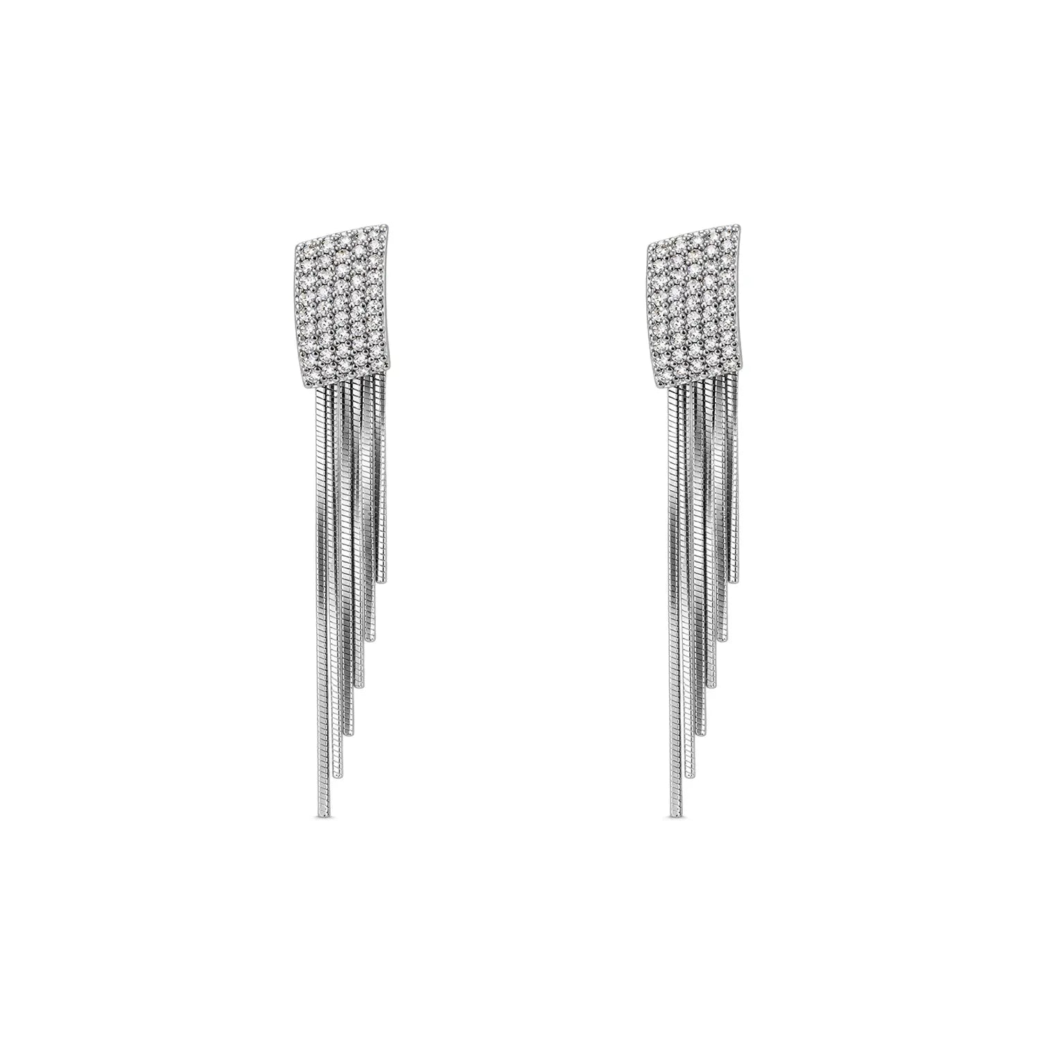 Elegant Crystal Fringe Silver Earrings - Made With Pure 925 Silver