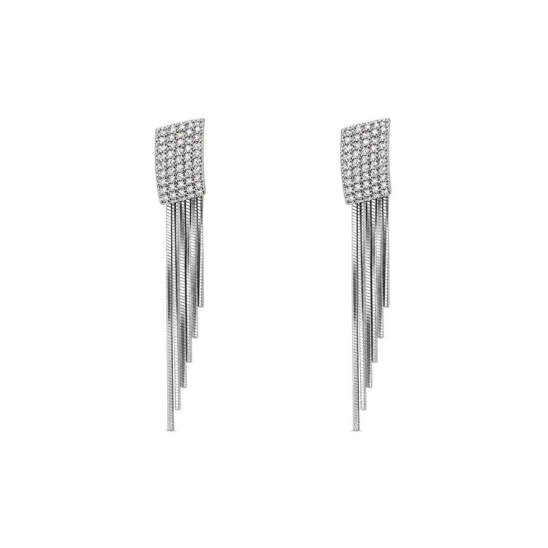Elegant Crystal Fringe Silver Earrings - Made With Pure 925 Silver