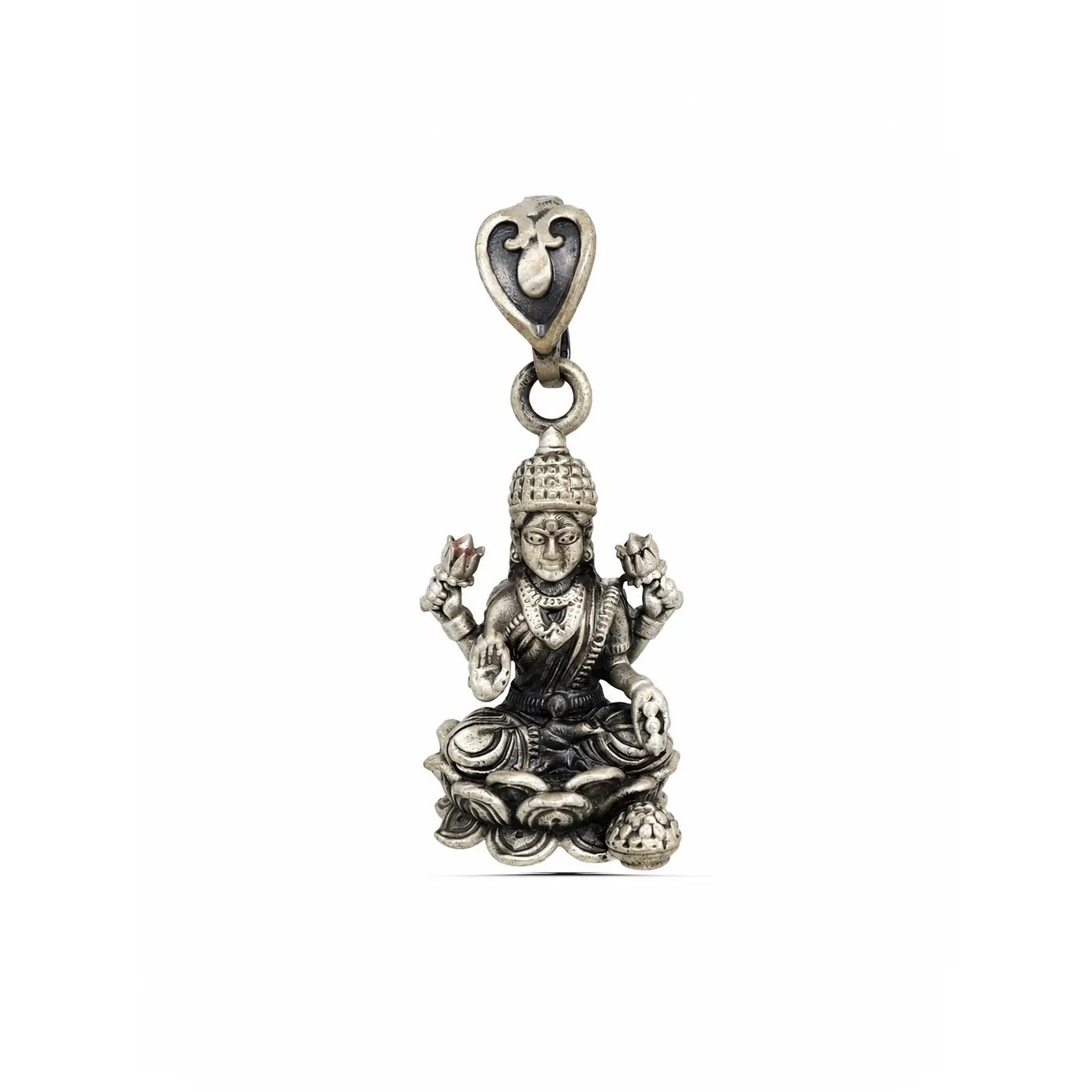 Divine Goddess Lakshmi Oxidised Silver Pendant - Made With Pure 925 Silver
