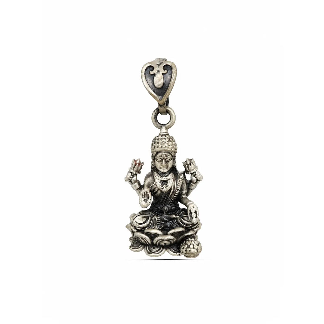 Divine Goddess Lakshmi Oxidised Silver Pendant - Made With Pure 925 Silver