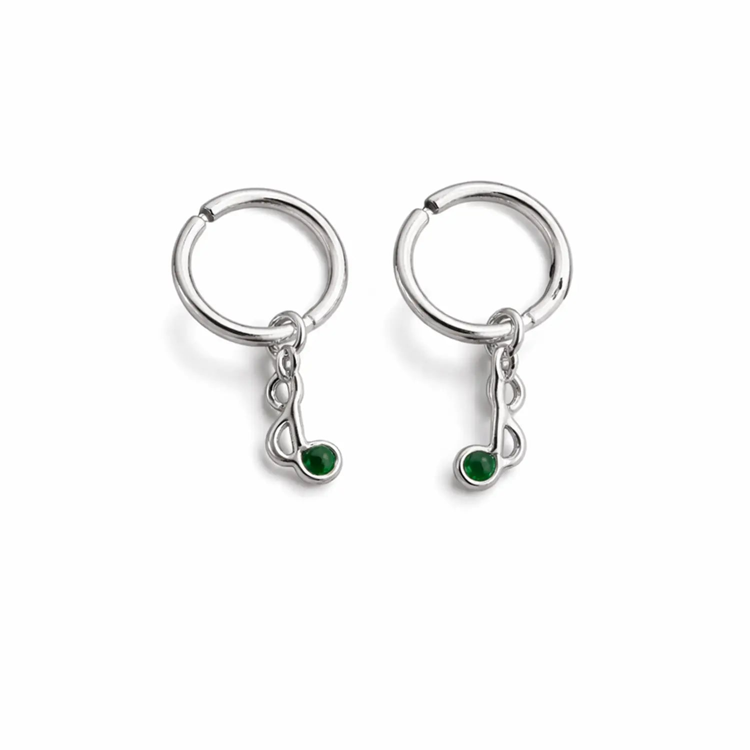 Green Stone Charm Silver Hoop Earrings - Made With Pure 925 Silver