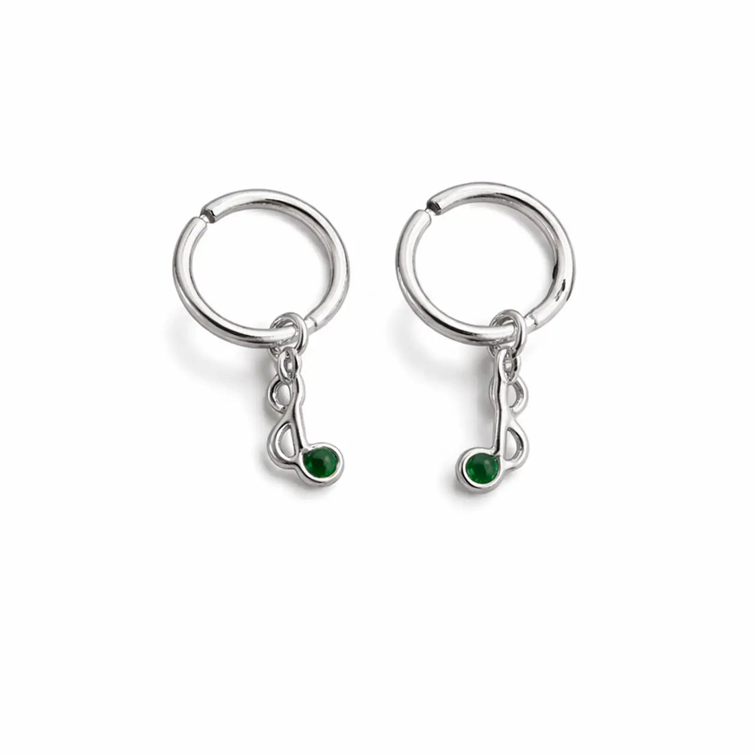 Green Stone Charm Silver Hoop Earrings - Made With Pure 925 Silver