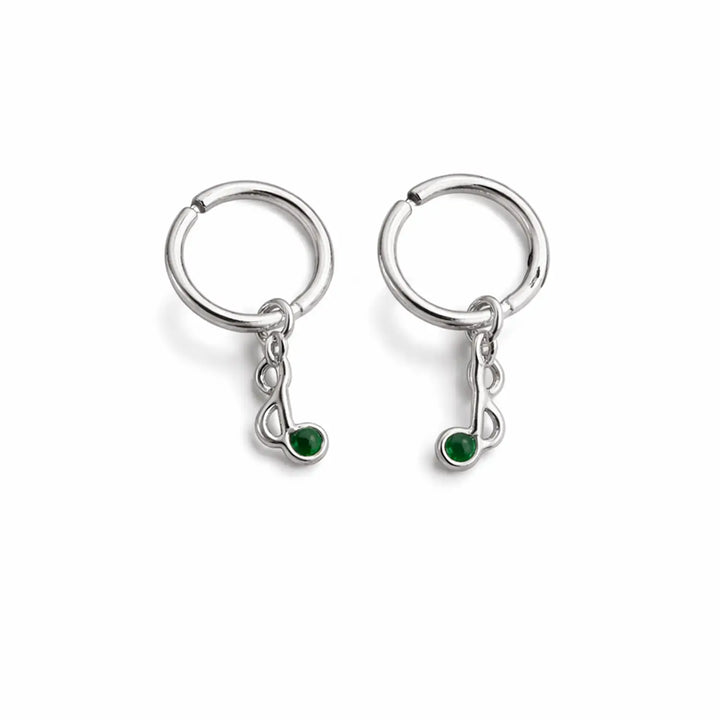 Green Stone Charm Silver Hoop Earrings - Made With Pure 925 Silver