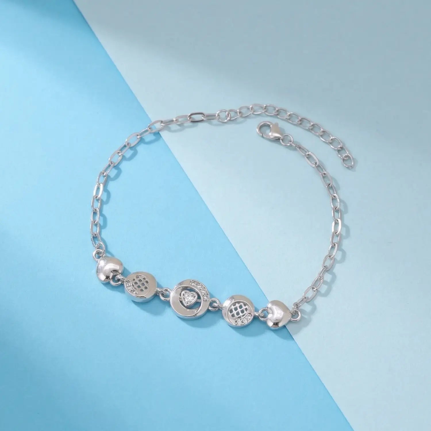 Elegant Heart Coin Charm Pure Silver Bracelet - Made With Pure 925 Silver