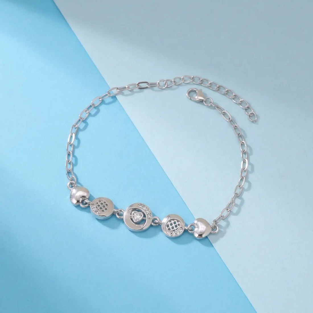 Elegant Heart Coin Charm Pure Silver Bracelet - Made With Pure 925 Silver