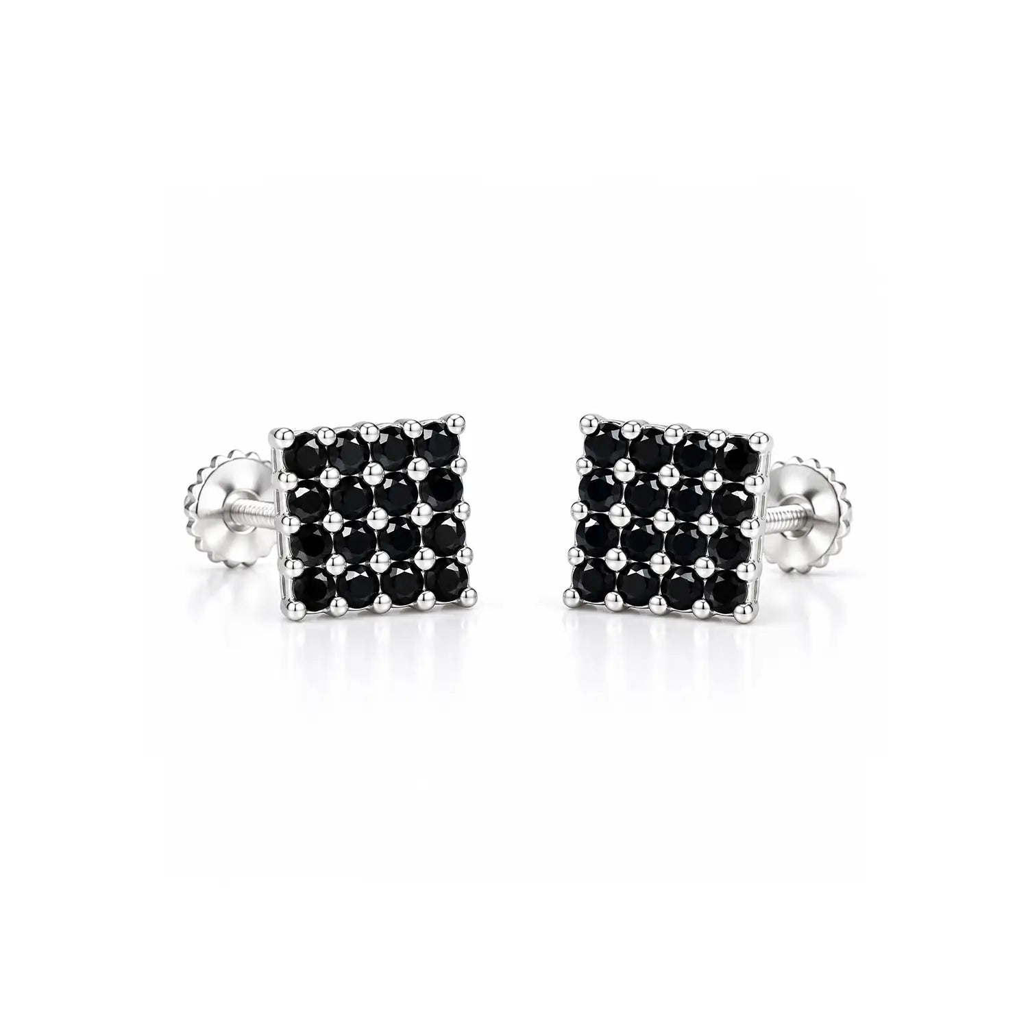Black Stone Square Silver Stud Earrings - Made With Pure 925 Silver