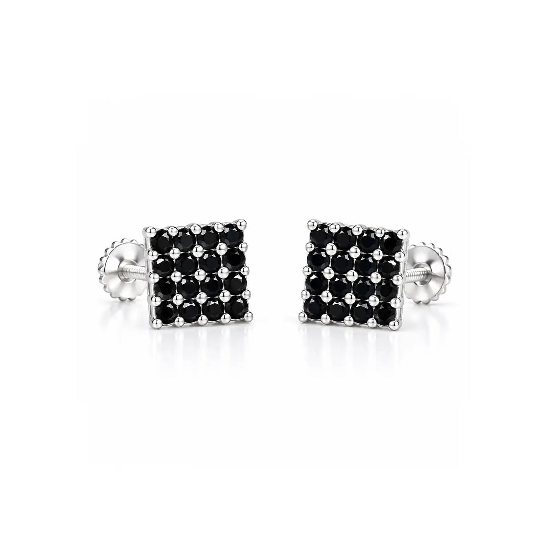 Black Stone Square Silver Stud Earrings - Made With Pure 925 Silver