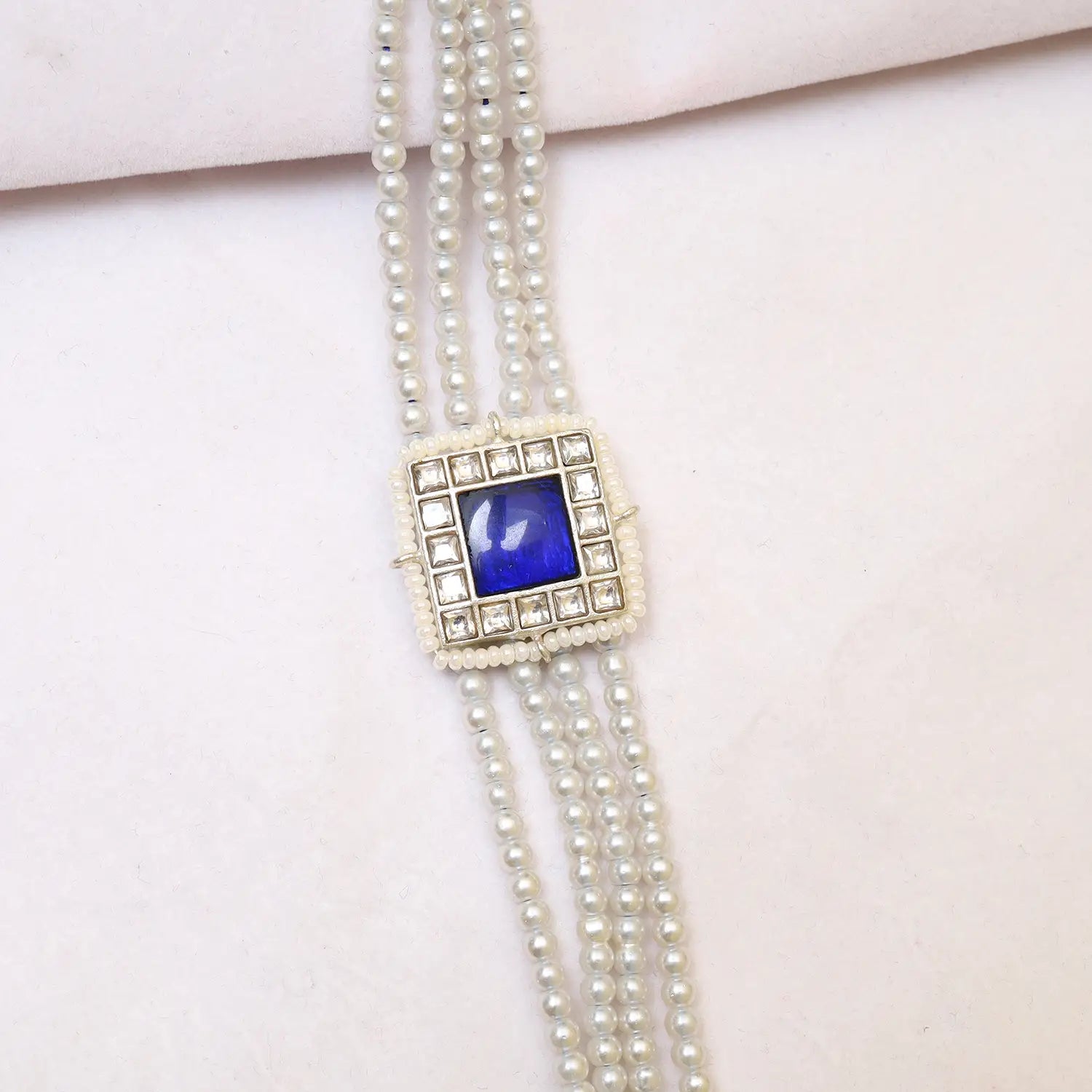 Royal Blue Pearl Silver Rakhi - Made With Pure 925 Silver