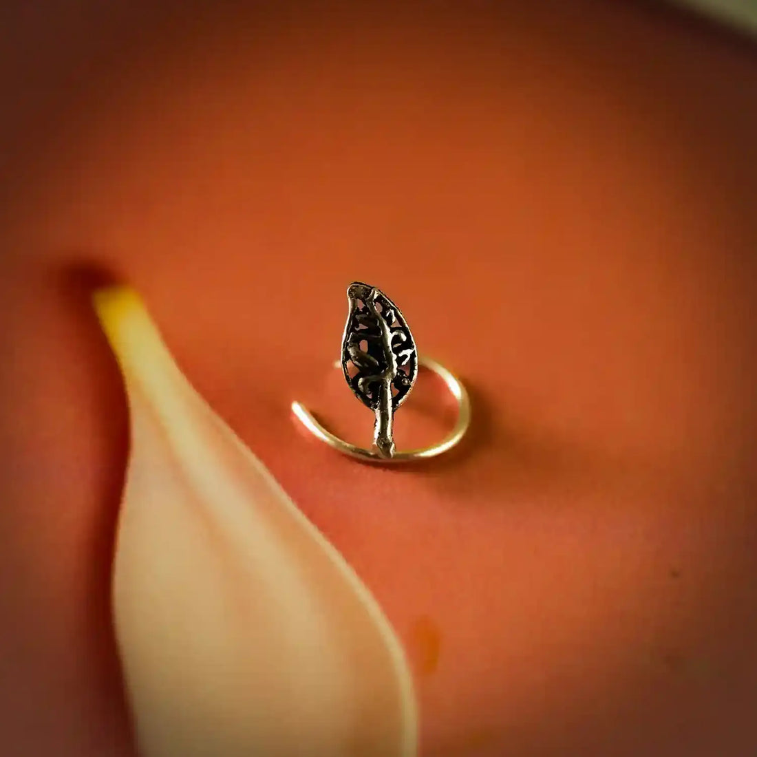 Oxidised Silver Leaf Motif Nose Pin- Made With Pure 925 Silver