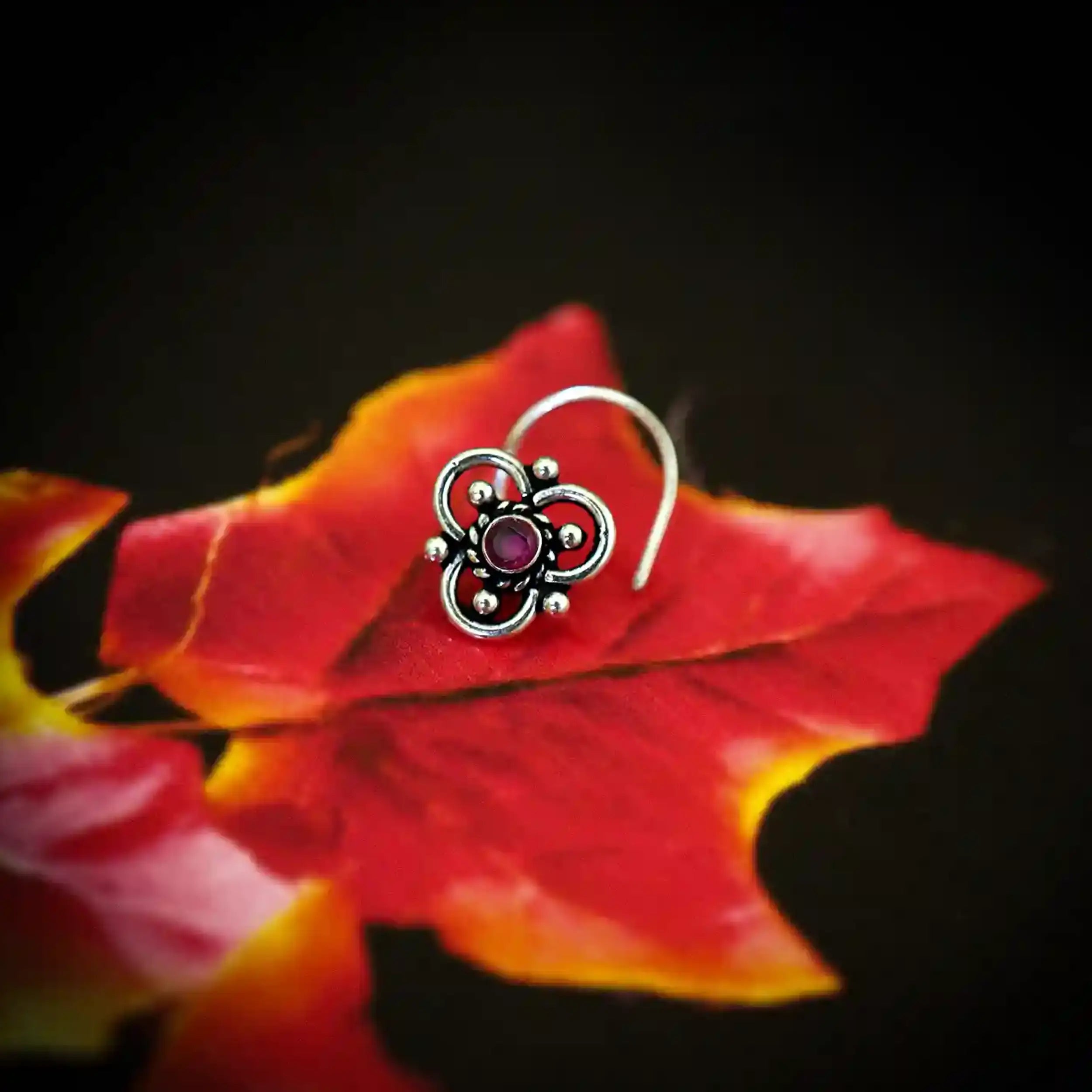 Tribal Trefoil Oxidized Silver Nose Pin- Made With Pure 925 Silver