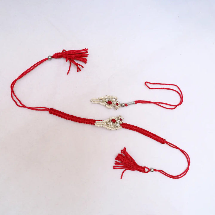Premium Silver Rakhi with Ruby Stone & Pearl Detailing - Made With Pure 925 Silver