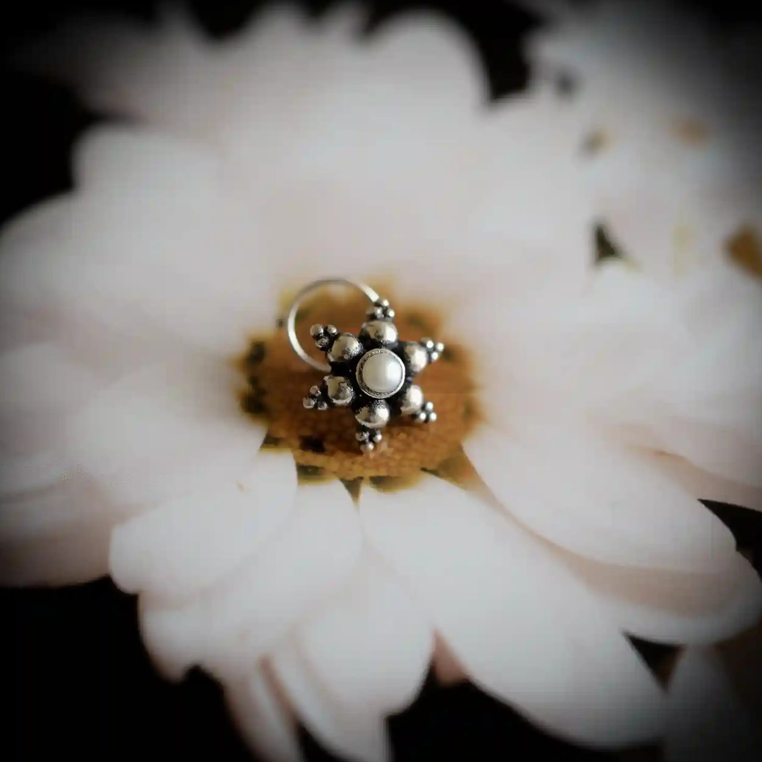 Starburst Oxidized Silver Nose Pin- Made With Pure 925 Silver