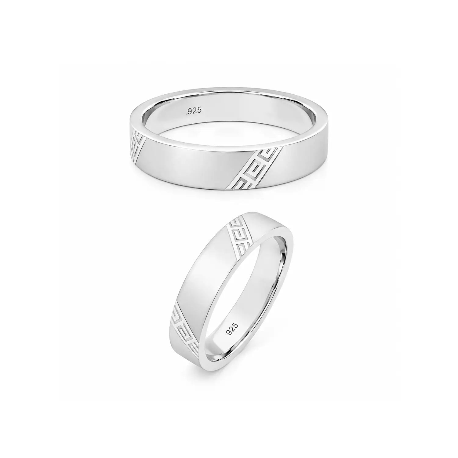 Elegant Greek Accent Couple Band Rings - Made With Pure 925 Silver