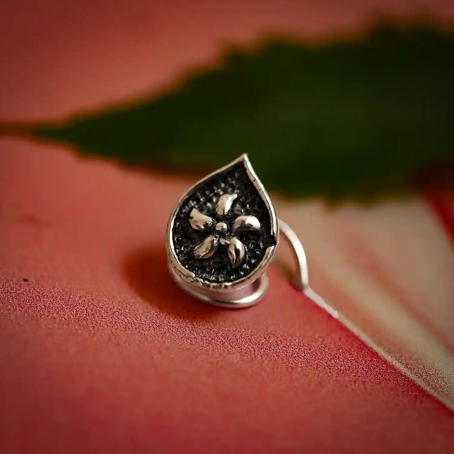 Oxidised Silver Teardrop Mandala Nose Pin- Made With Pure 925 Silver