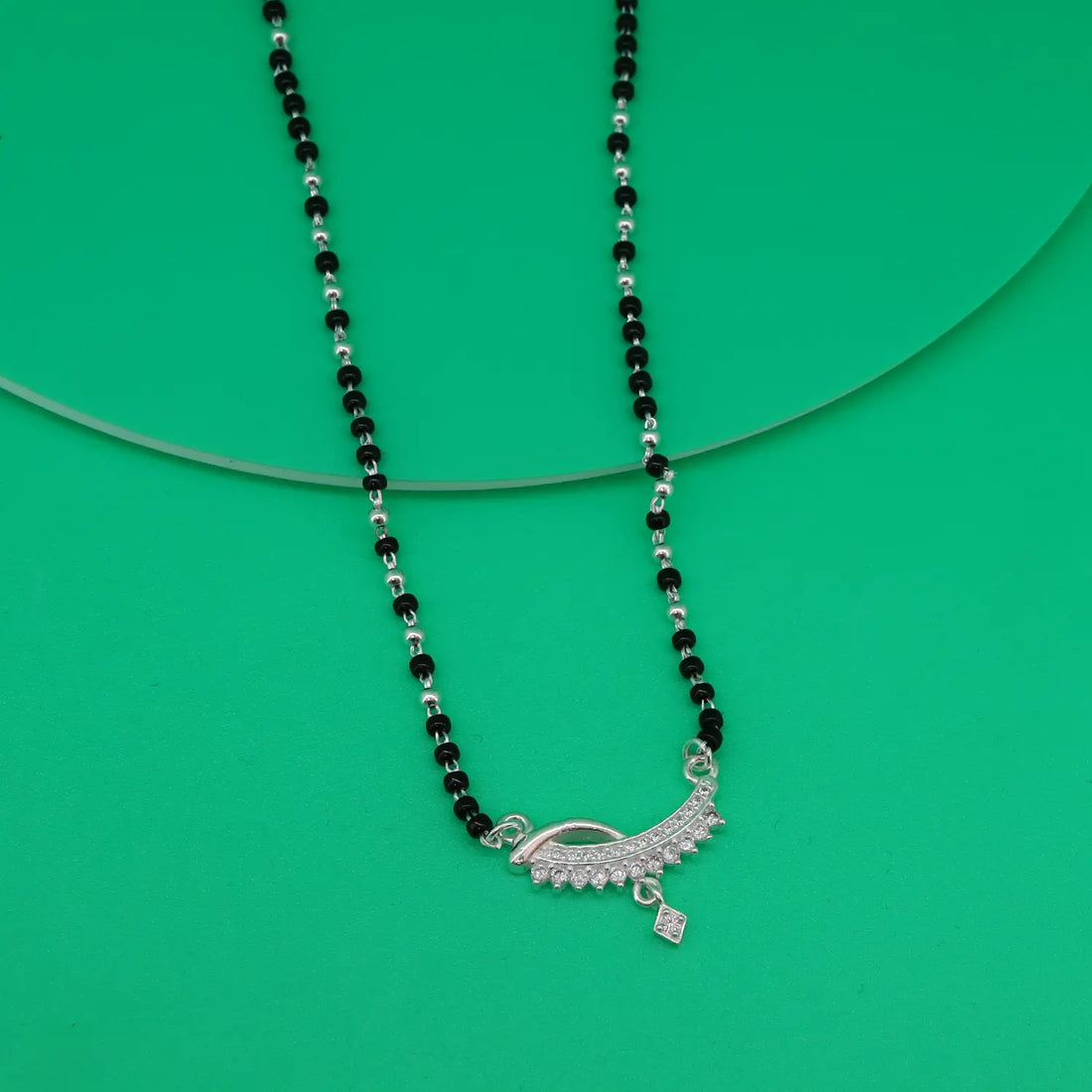 Elegant Crescent Drop Silver Mangalsutra - Made With Pure 925 Silver