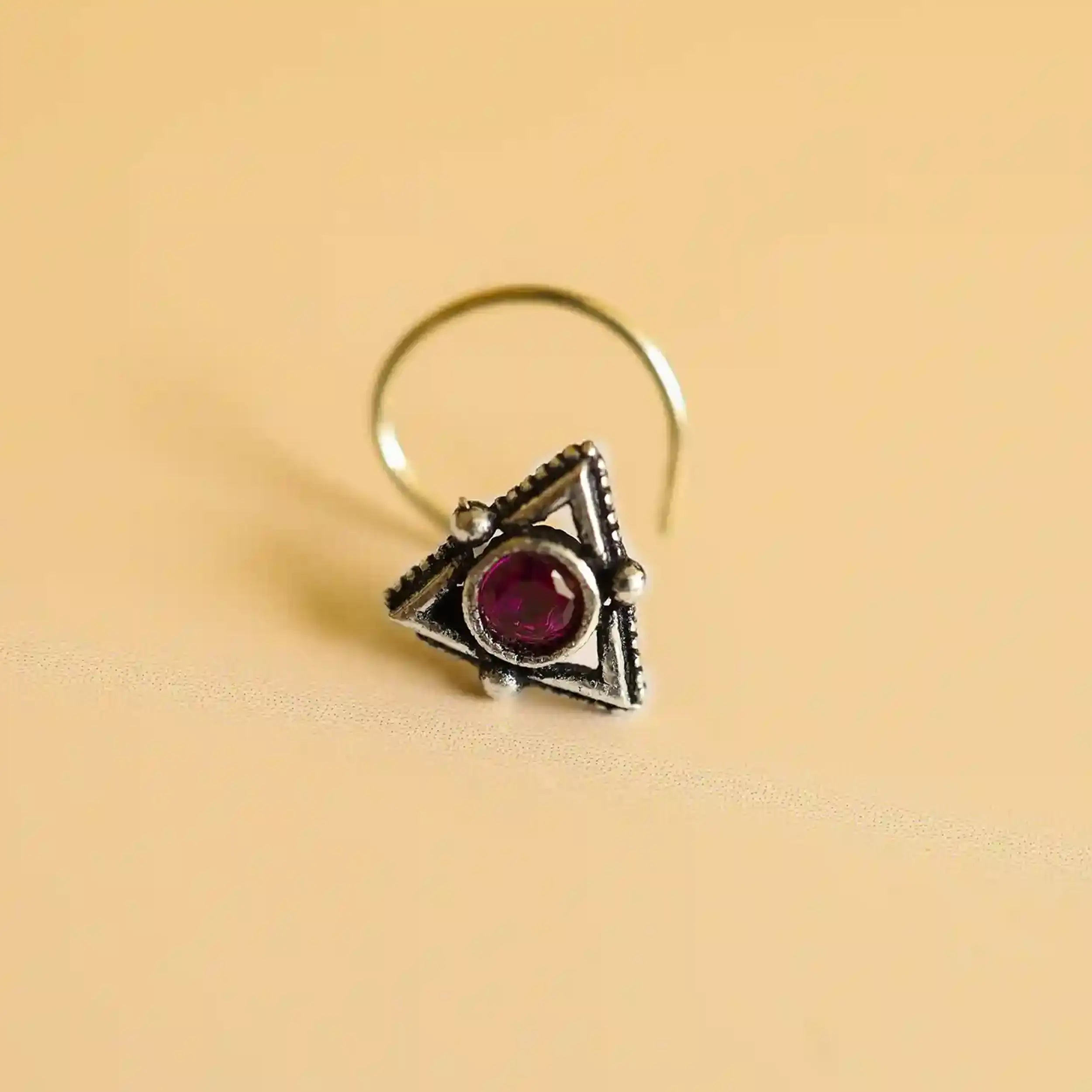 Tribal Triangle Oxidized Silver Nose Pin- Made With Pure 925 Silver