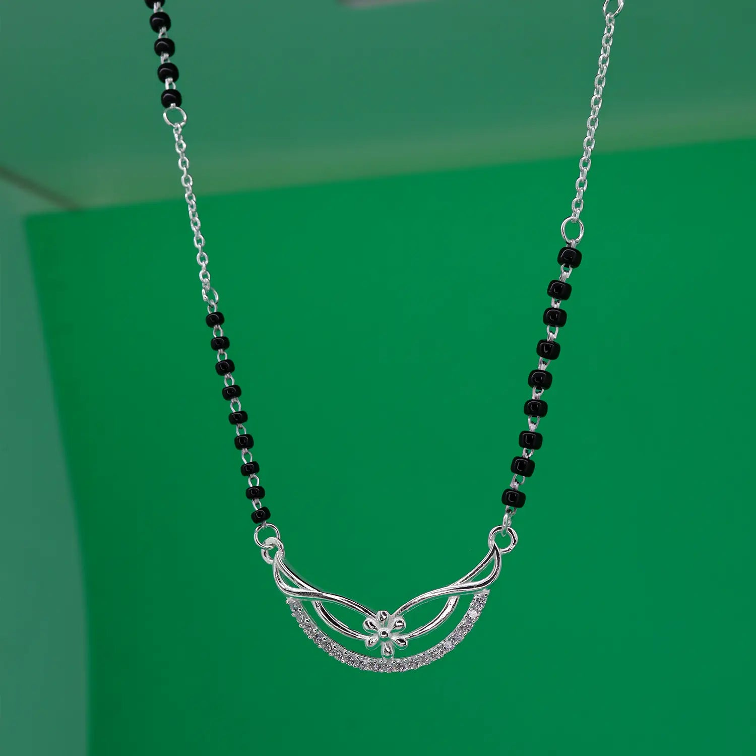 Elegant Floral Curve Silver Mangalsutra - Made With Pure 925 Silver