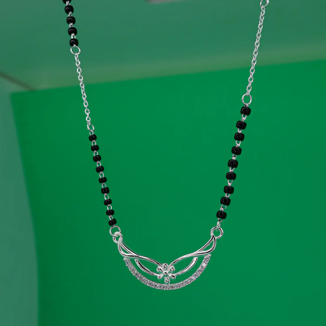 Elegant Floral Curve Silver Mangalsutra - Made With Pure 925 Silver