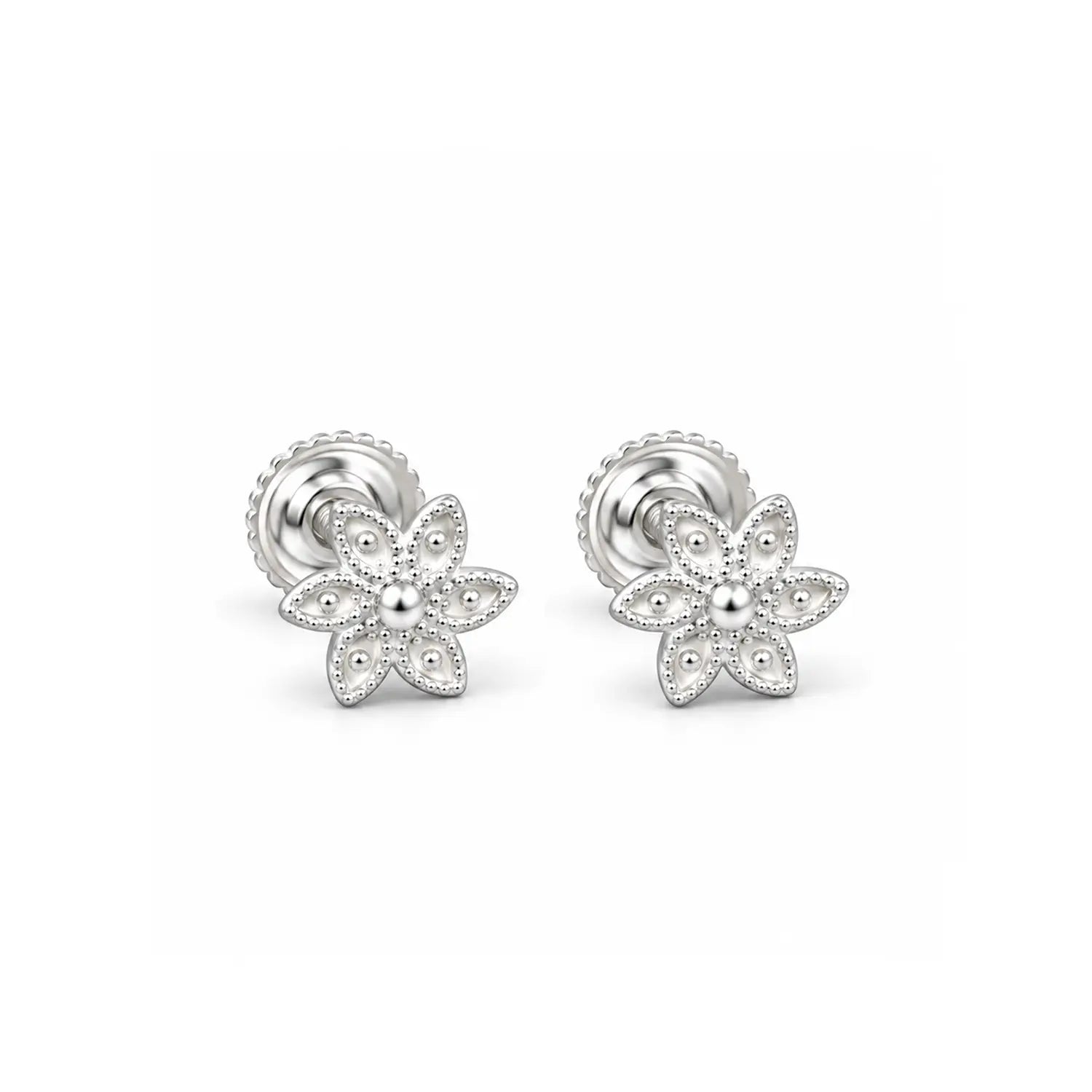 Floral Filigree Silver Stud Earrings - Made With Pure 925 Silver