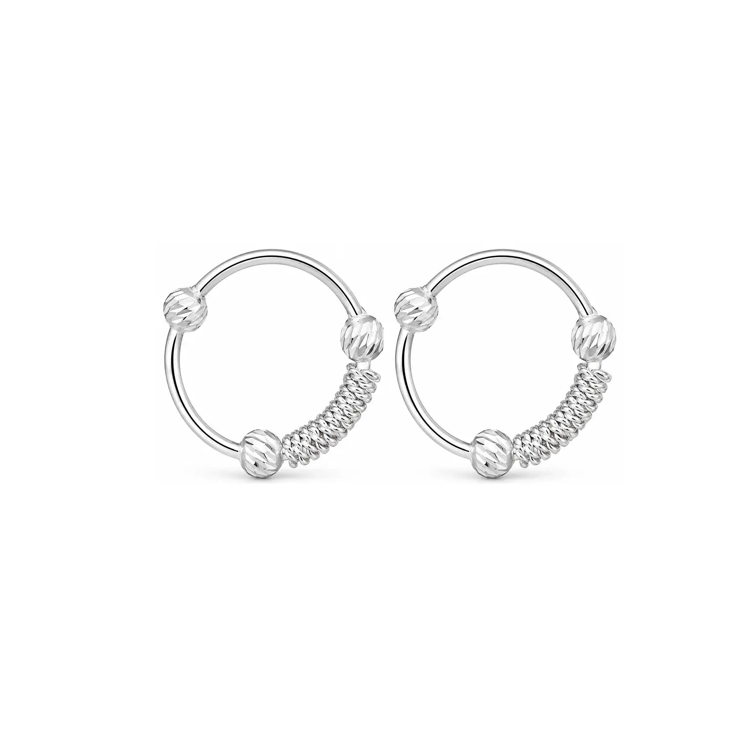 Textured Beaded Silver Hoop Earrings - Made With Pure 925 Silver