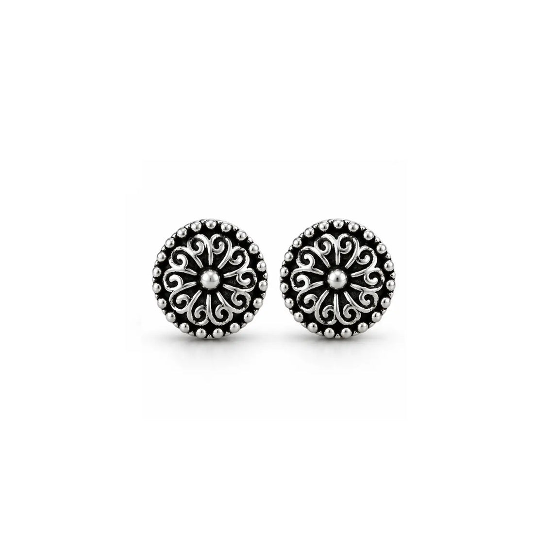 Vintage Mandala Oxidized Silver Stud Earrings - Made With Pure 925 Silver