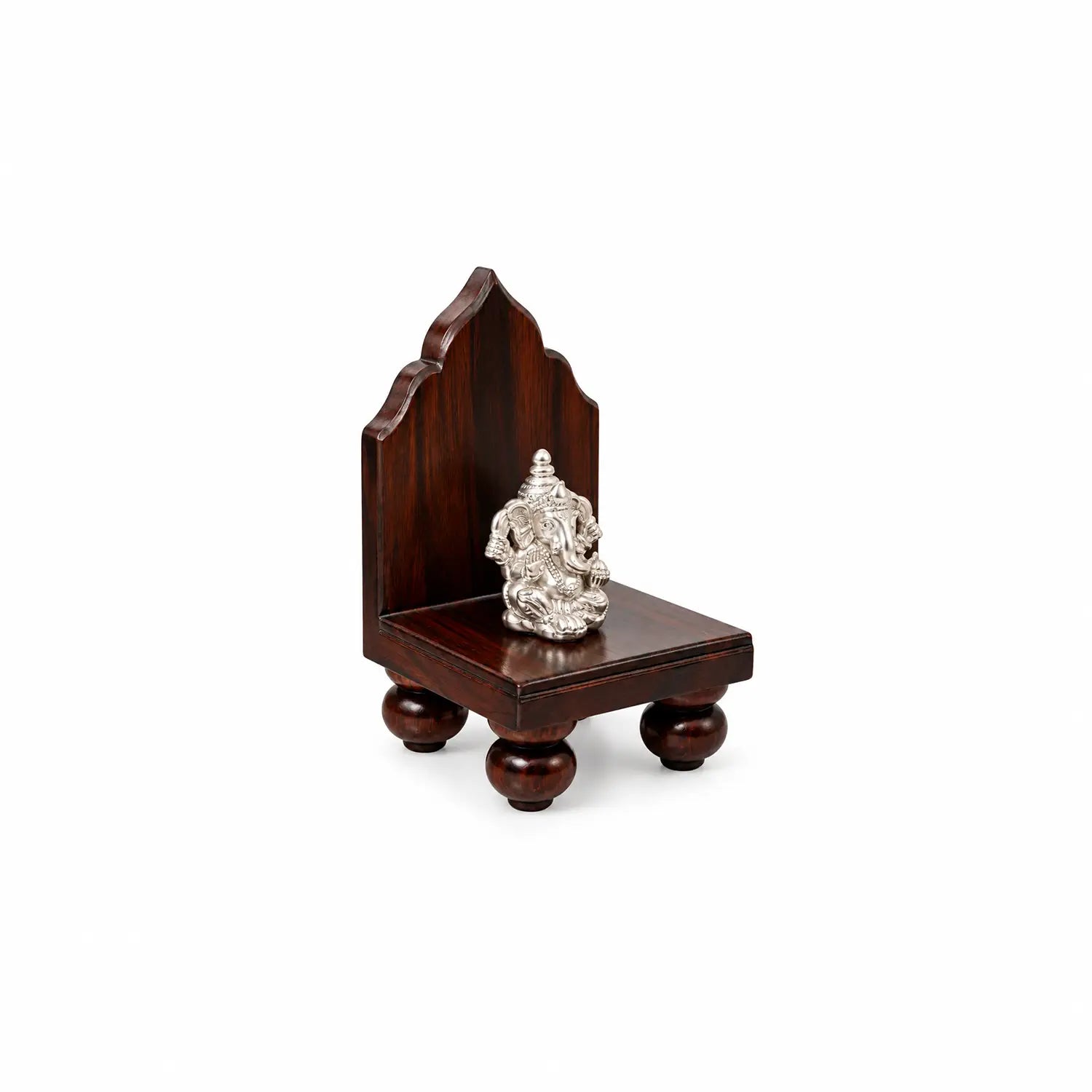 Pure Silver Lord Ganesha Idol with Wooden Singhasan- Made With Pure 925 Silver