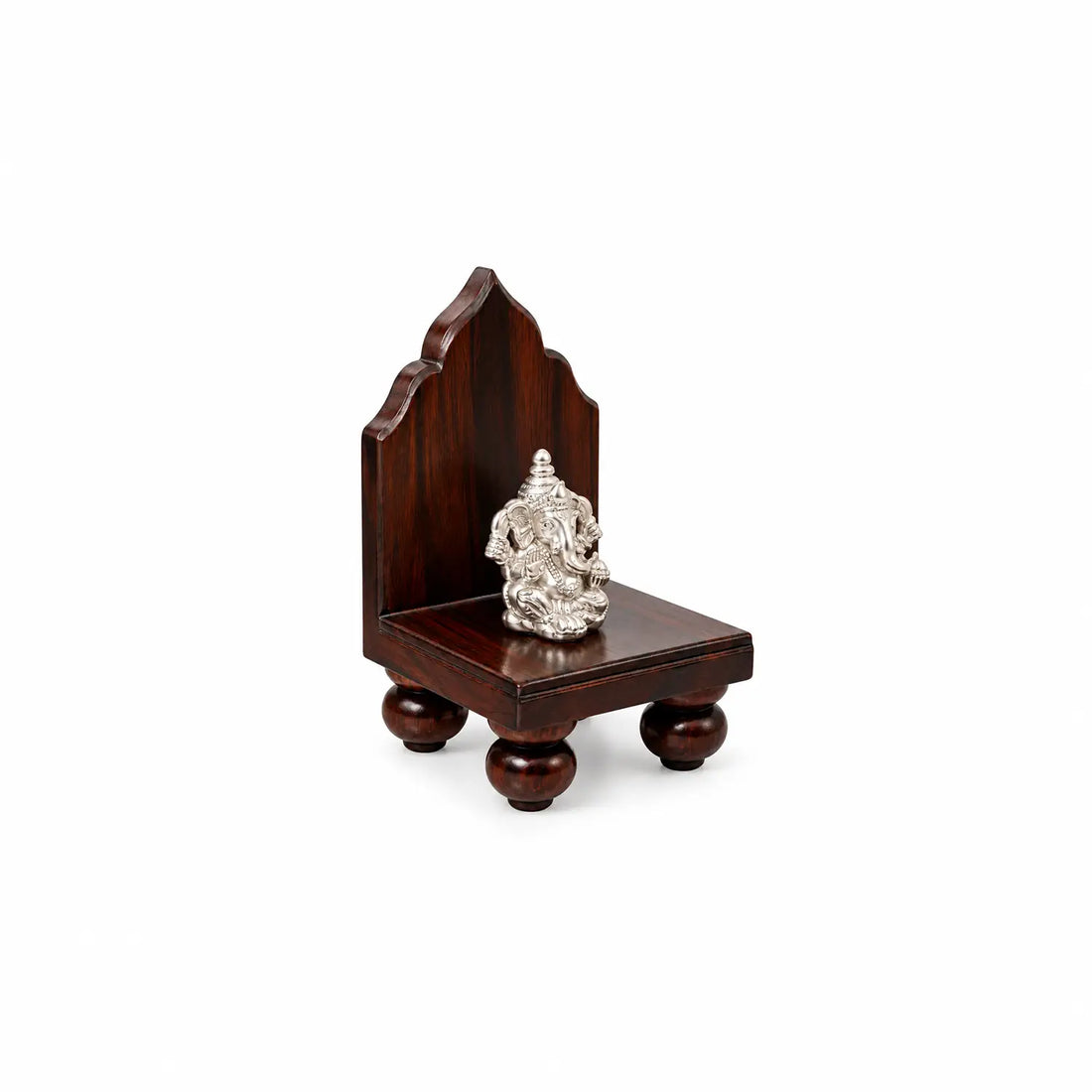 Pure Silver Lord Ganesha Idol with Wooden Singhasan- Made With Pure 925 Silver