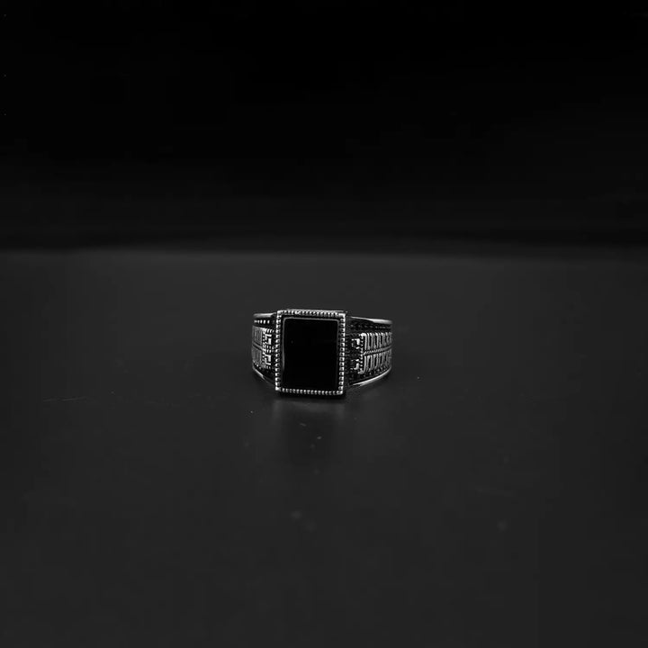 Pure Silver Black Onyx Rectangle Ring- Made With Pure 925 Silver