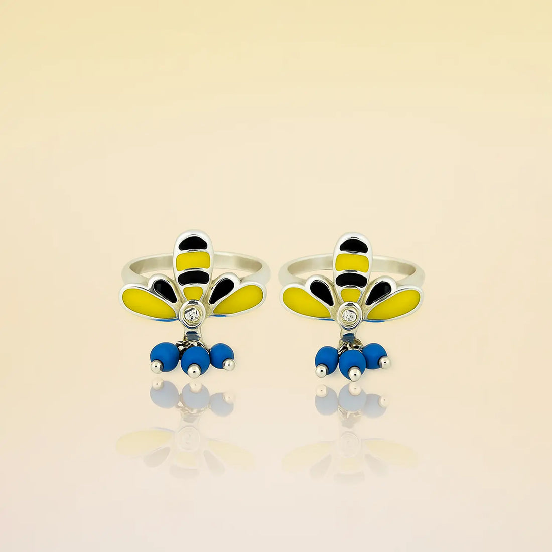 Bee Charm Sterling Silver Enamel Toe Rings- Made With Pure 925 Silver