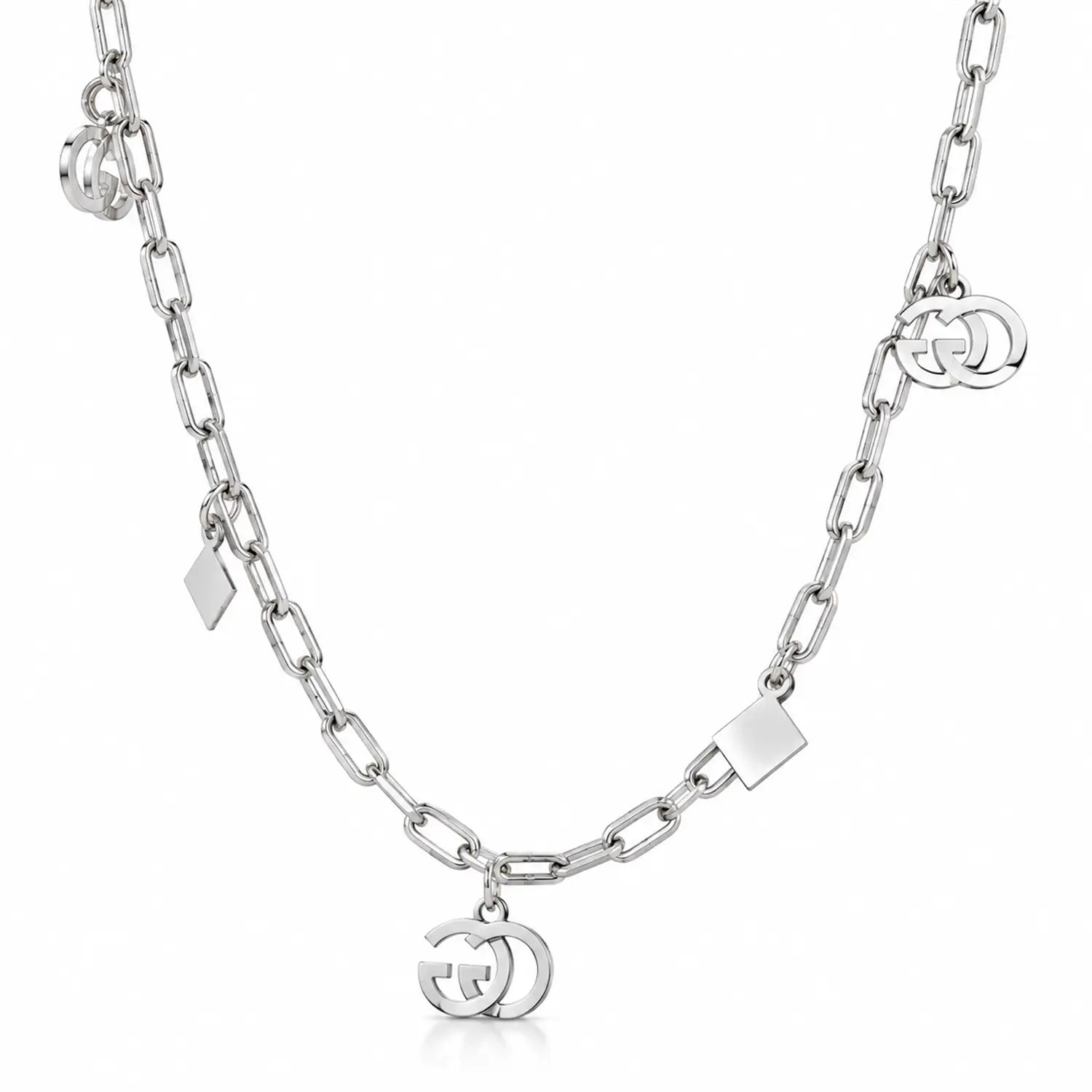 Elegant Geometric Link Charm Silver Chain - Made With Pure 925 Silver