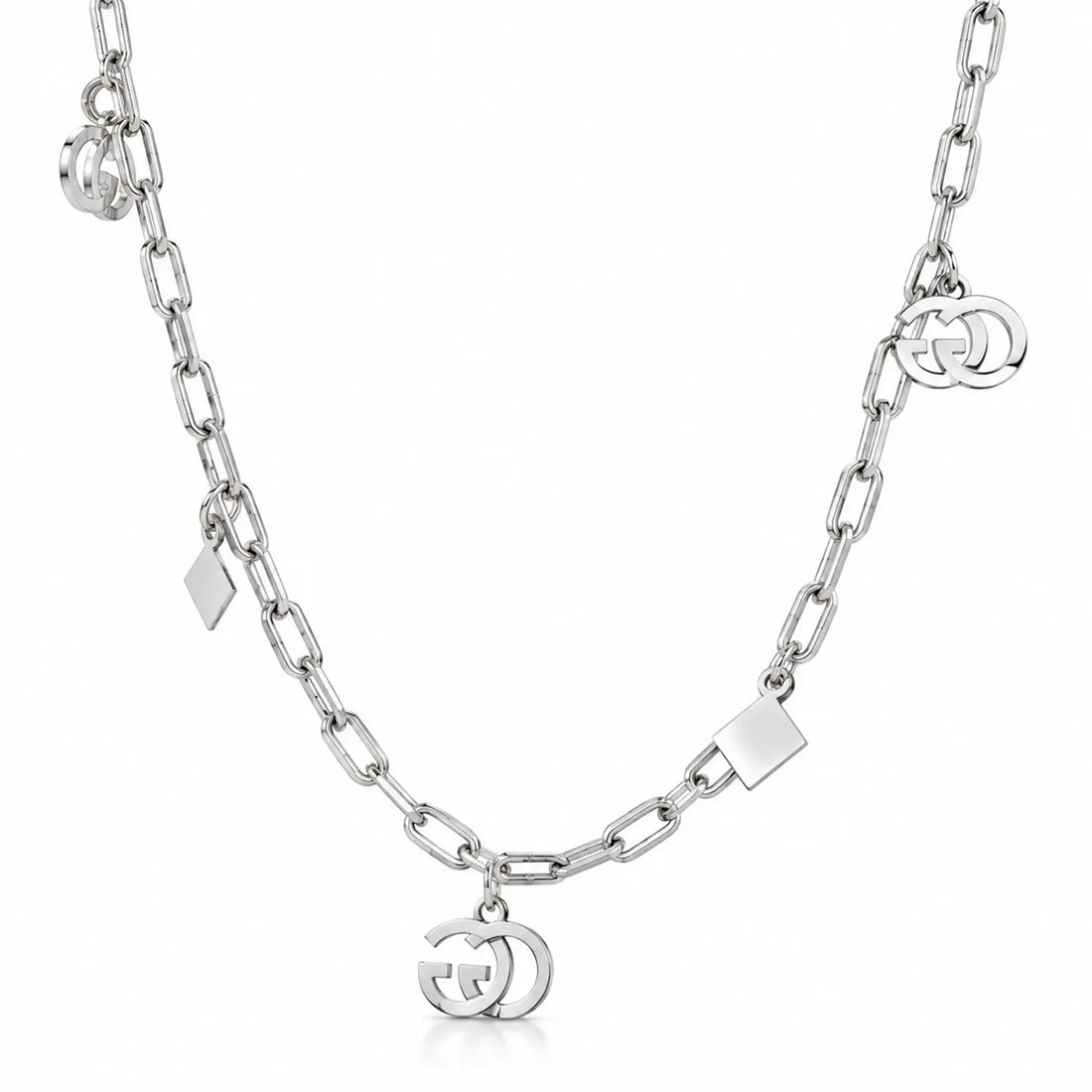 Elegant Geometric Link Charm Silver Chain - Made With Pure 925 Silver