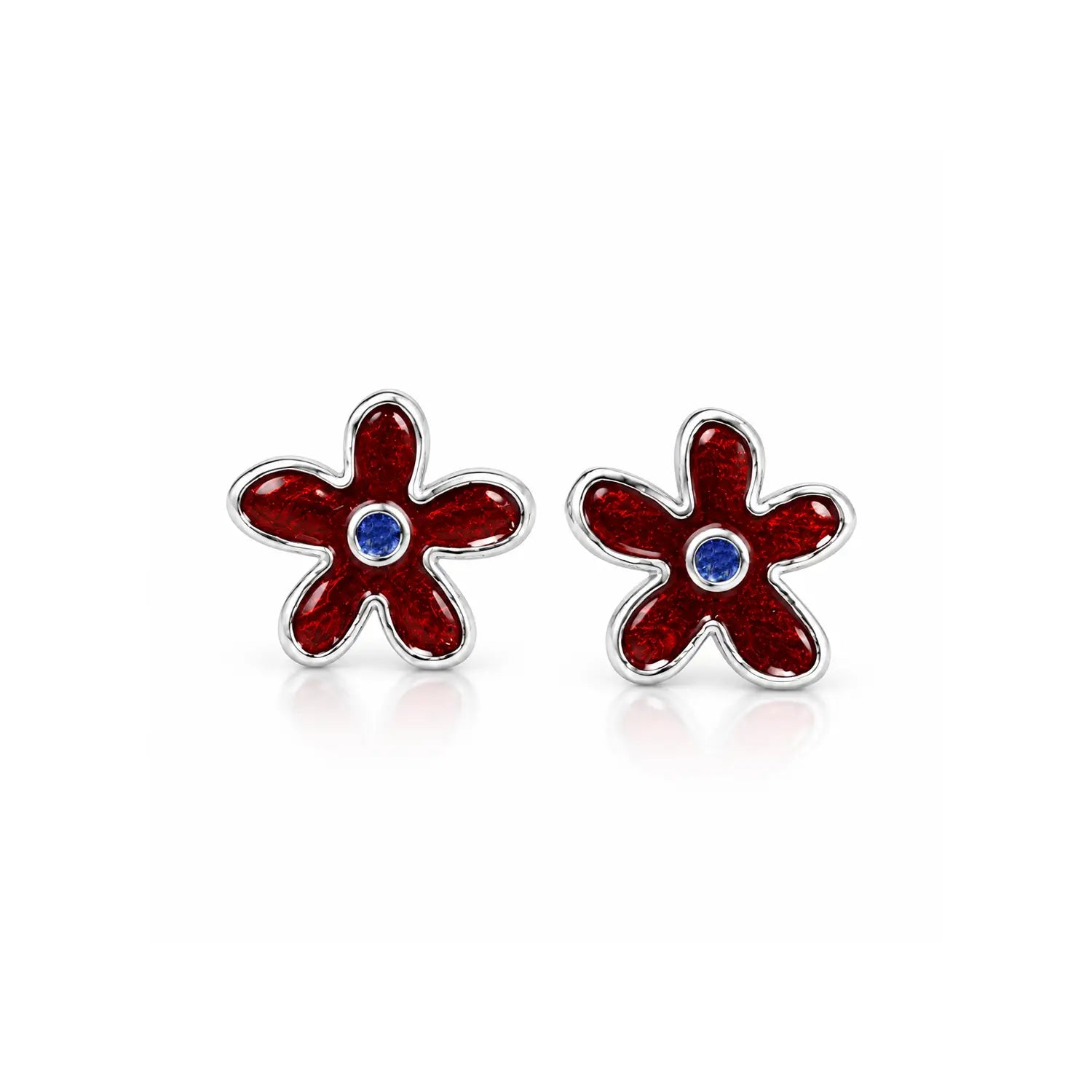 Purple Floral Enamel Silver Stud Earrings - Made With Pure 925 Silver