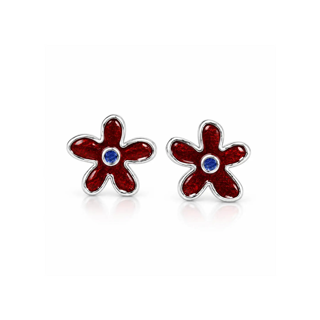 Purple Floral Enamel Silver Stud Earrings - Made With Pure 925 Silver