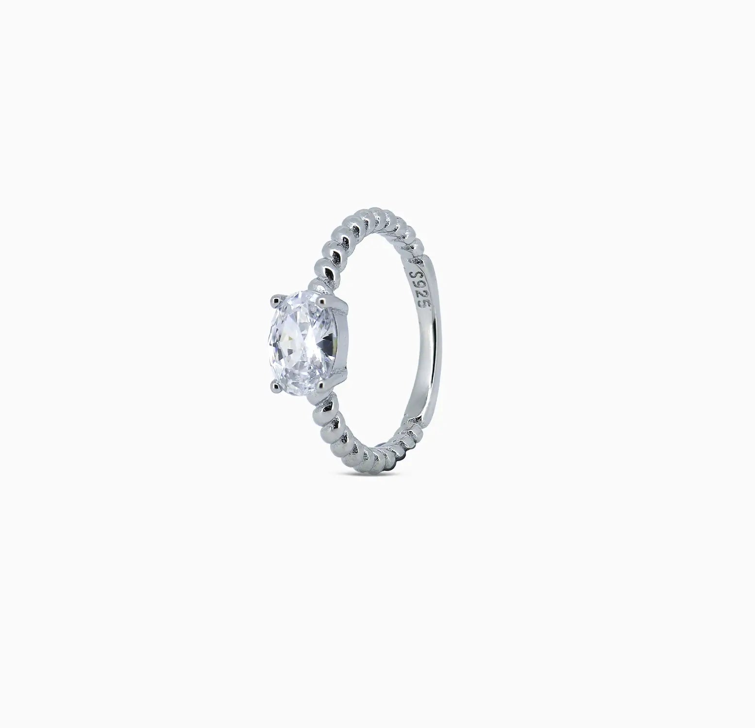 Pure Silver Solitaire Twist Band Ring - Made With Pure 925 Silver