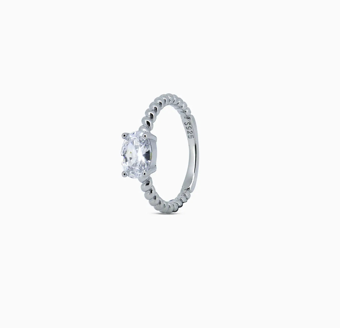 Pure Silver Solitaire Twist Band Ring - Made With Pure 925 Silver